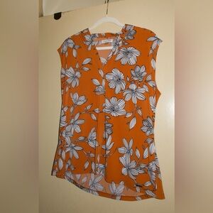 Calvin Klein Orange Sleeveless Buttoned Blouse